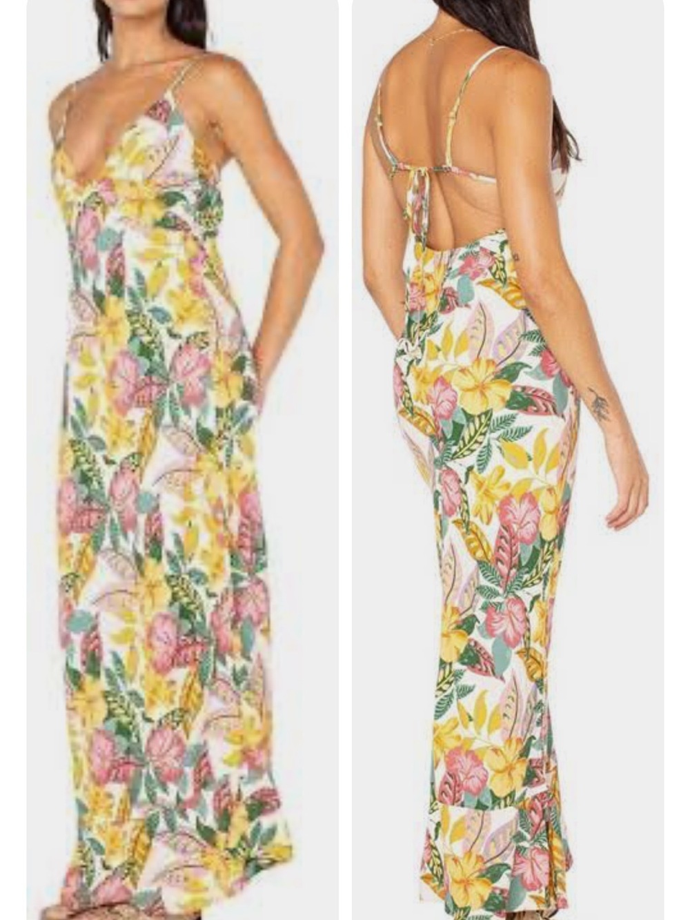 Roxy Lost Paradise Tropical Floral Linen Blend Maxi Dress size M